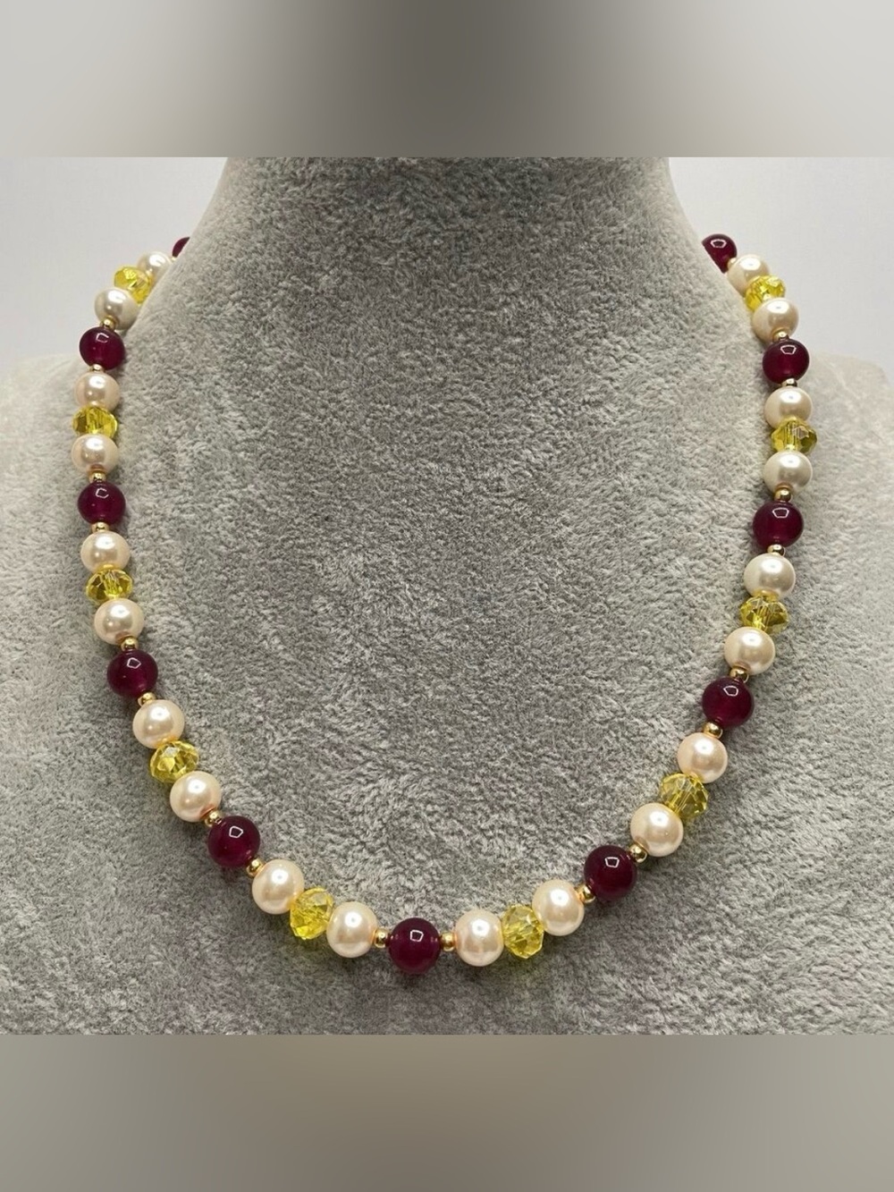 Earth mined Red Gemstone Glass Pearl Yellow Glass Beaded Necklace Statement